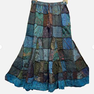 Nwt FUNKY STUFF boho hippy patch bohemian flared cotton SKIRT XL